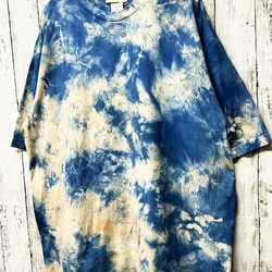 タイダイ染め　ビッグシルエット Tシャツ　XLサイズ　インディゴブルー×ベージュ　Hippies Dye HD21-24 2枚目の画像