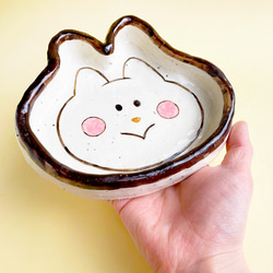 [陶器]猫さんのフードボウル[白猫 皿] 7枚目の画像