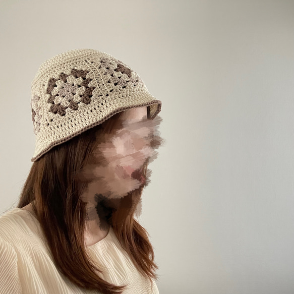 グラニースクエアハット　コットン素材　モチーフ編み　ハット　帽子 5枚目の画像