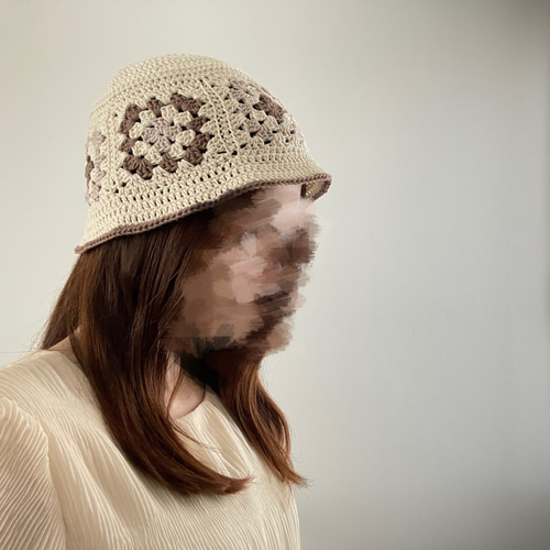 グラニースクエアハット コットン素材 モチーフ編み ハット 帽子  