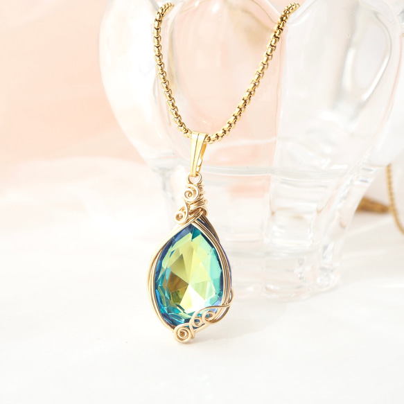 ヴィンテージ/グラスストーン カラーグラデーション ロングネックレス