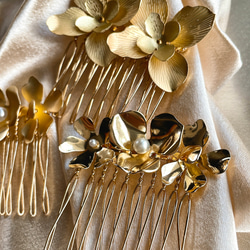 コーム＋ヘアピン6本セット 結婚式 花嫁 ブライダル ヘアアクセサリー ゴールド フラワー 髪飾り ウエディング 5枚目の画像