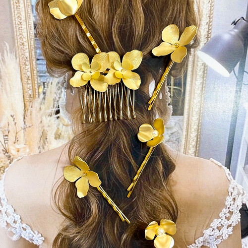 コーム＋ヘアピン6本セット 結婚式 花嫁 ブライダル ヘアアクセサリー  