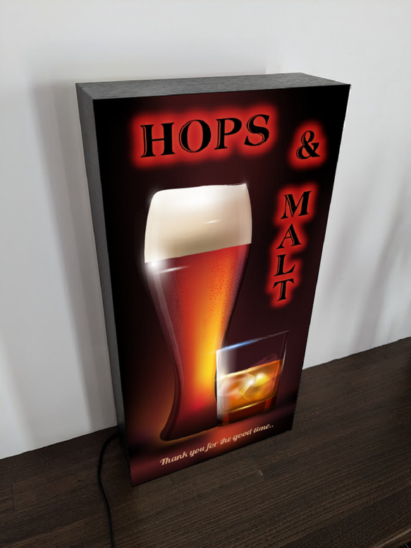 【Lサイズ】ホップス モルト ビール ウイスキー パブ スナック BAR 居酒屋 店舗 看板 置物 雑貨 ライトBOX 4枚目の画像