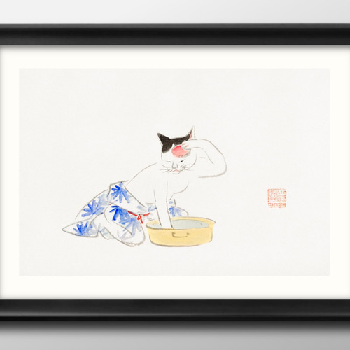 13585□アートポスター 絵画 A3サイズ『歌川広重 猫』イラスト