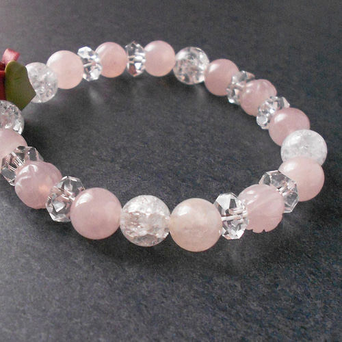 恋愛・美・魅力 / ローズクォーツ・水晶 ◇ 薔薇 天然石ブレスレット