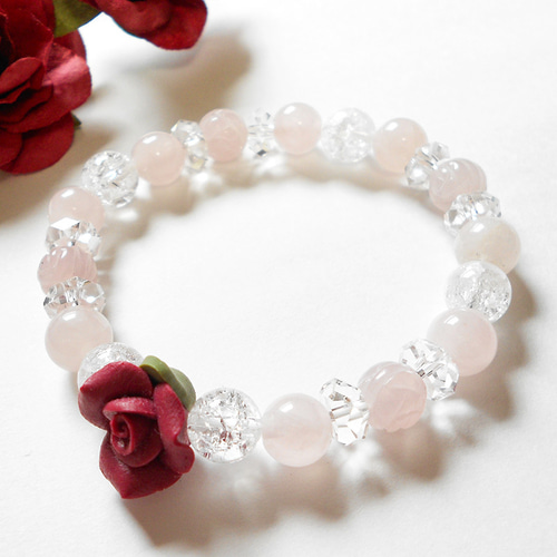 恋愛・美・魅力 / ローズクォーツ・水晶 ◇ 薔薇 天然石ブレスレット