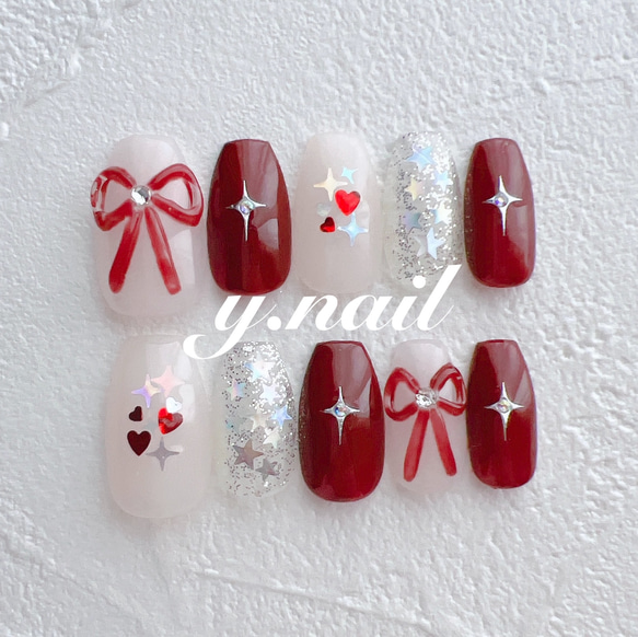 ネイルチップ/リボンネイル/ぷっくりリボンネイル/韓国ネイル/y2k