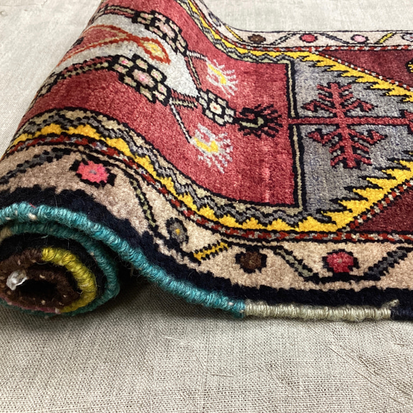手織りトルコ絨毯 96x43cm ヴィンテージラグ 9枚目の画像