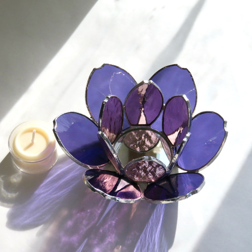 ステンドグラス ＊紫のアネモネのキャンドルホルダー
