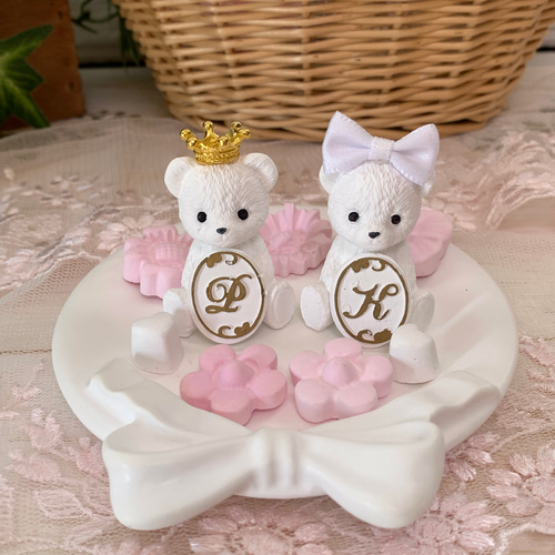 プレゼントにも♡イニシャルくまさんプレート♡アロマストーン