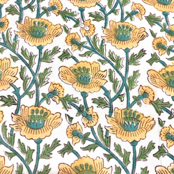 【50cm單位】白黃花綠葉印度手工塊印花布料棉質 第2張的照片