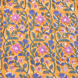 【50cm單位】橙粉色花朵印度手工塊印花布料棉質 第2張的照片