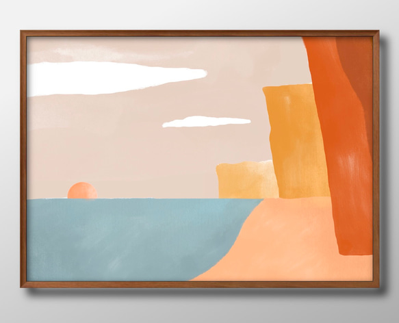 10819■アートポスター　絵画　A3サイズ『海の見える風景』イラスト　デザイン　上級マット紙　北欧 1枚目の画像