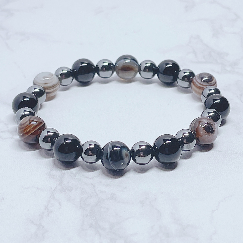 ✦強力に厄を払い身を守る、厄年の方にも◎ 天眼石・オニキス ・ヘマタイト 天然石ブレスレット No687