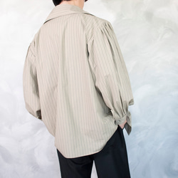 【完全一点物】変形襟　メンズタックシャツ（ベージュストライプ） 5枚目の画像