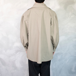 【完全一点物】変形襟　メンズタックシャツ（ベージュストライプ） 11枚目の画像