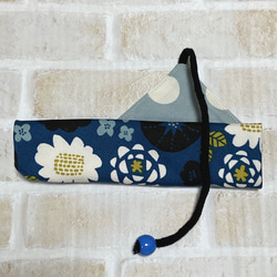 巻き巻きお箸袋　カトラリーケース　北欧花柄　ディープブルー 5枚目の画像