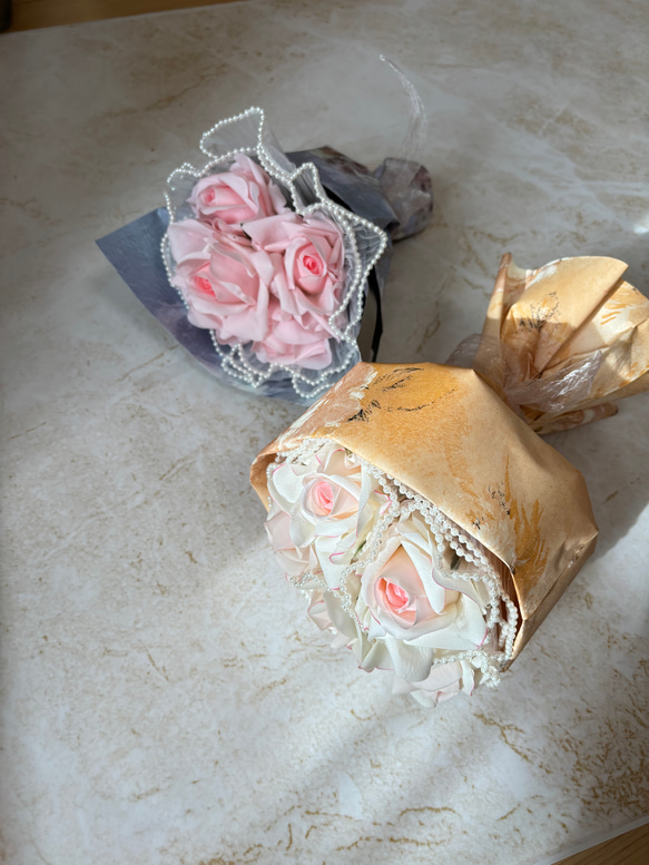 即日発送対応　Bouquet de Roses バラの花束　02 WHITE 韓国風　パール 4枚目の画像