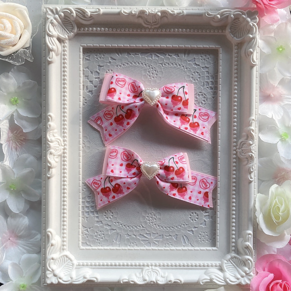 ぷっくり さくらんぼ ベビーヘアクリップ ヘアピン ヘアゴム 花