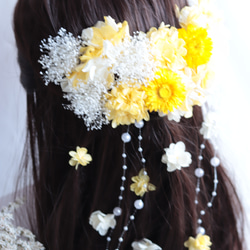 【選べるカラー】アジサイとカスミソウのヘッドドレス(小花&パールガーランド付)＊プリザーブドフラワー 5枚目の画像
