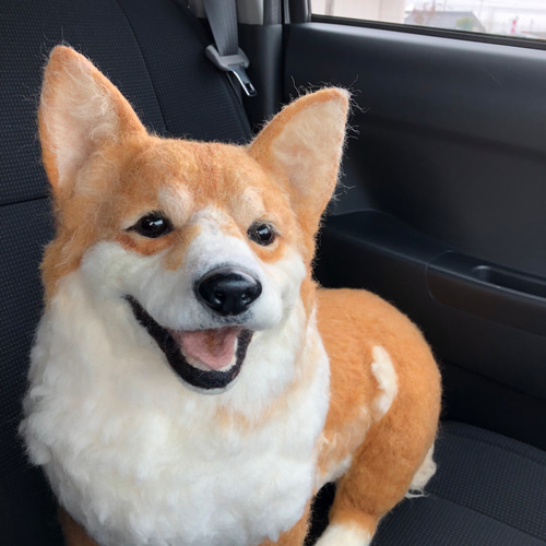 愛犬さんのオーダーメイド 羊毛フェルト お座り高さ約20センチ 《植毛