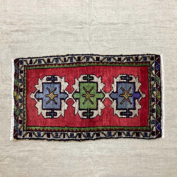 手織りトルコ絨毯 87x51cm ヴィンテージラグ 1枚目の画像