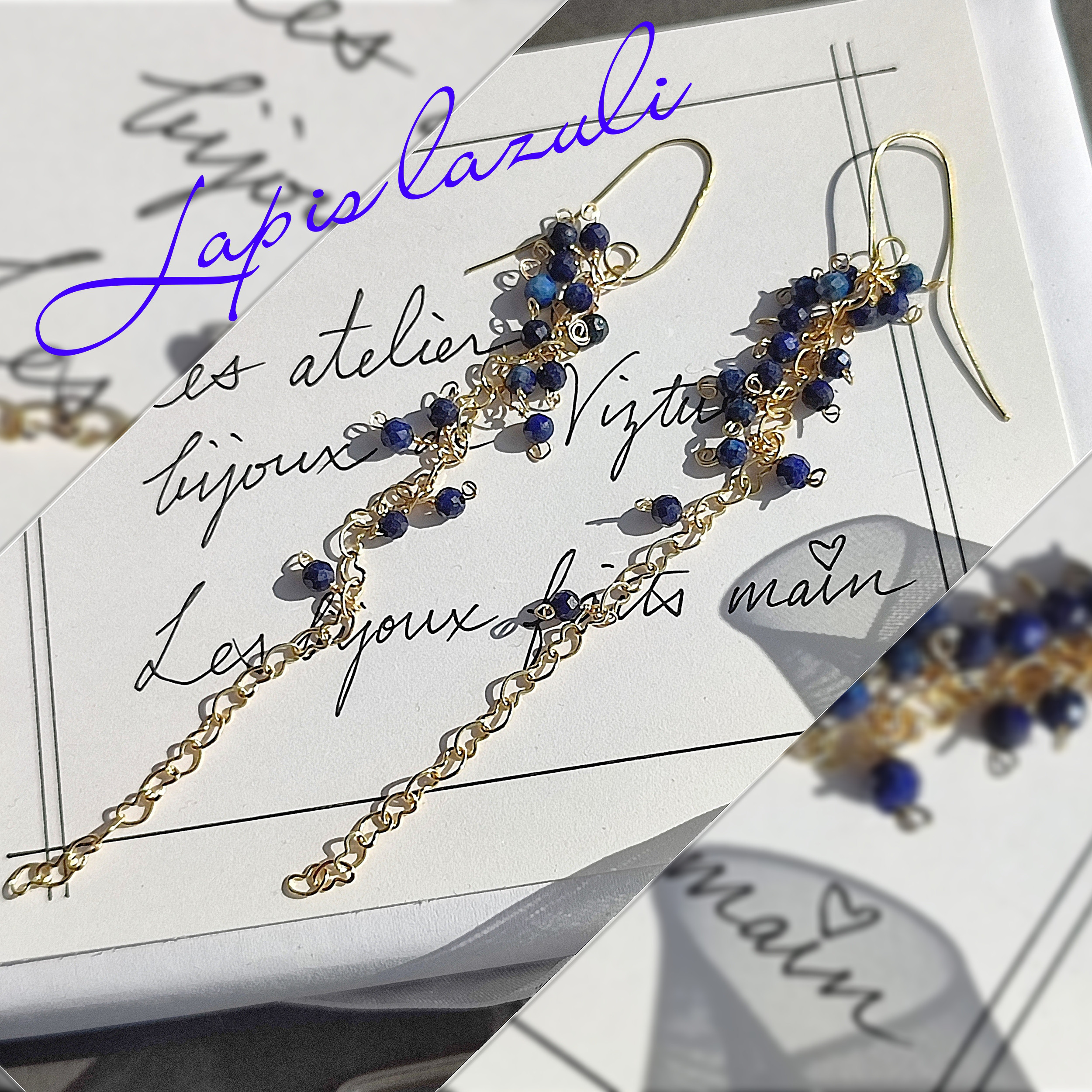 14kgf　ラピスラズリ　スーパーロングピアス ネックレス　イヤーカフ　イヤリング可能3way　誕生石　贈り物