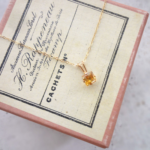 限定数】天然石のネックレス □ 14KGF 立て爪 スクエア 5mm