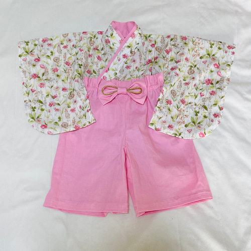 ベビー袴 ハンドメイド ベビー着物 ピンク花柄 60 70 80サイズ