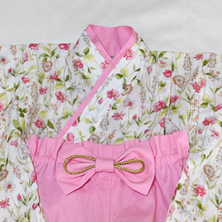 ベビー袴　ハンドメイド　ベビー着物　ピンク花柄　60 70 80サイズ 3枚目の画像