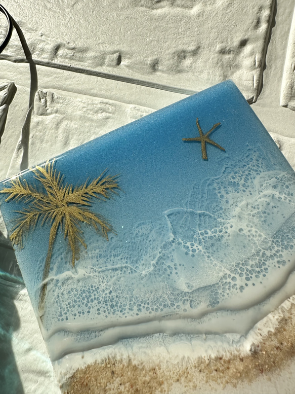 スカイブルー&バブル　オーシャンアート　レジンアート　ヤシの木　砂　海　リラックス　コンパクト.12 2枚目の画像