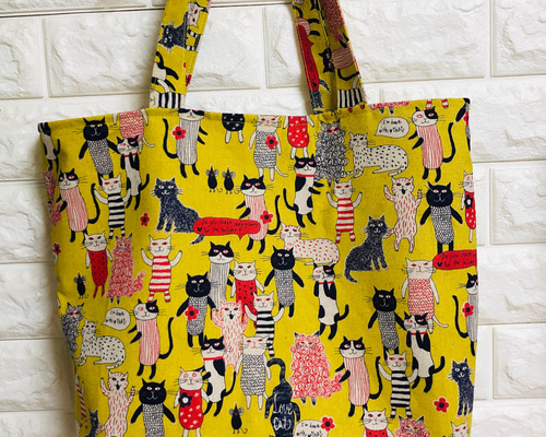 ❤人気miyako kawaguchiさんのネコ柄生地でビッグトートバッグ作成致し