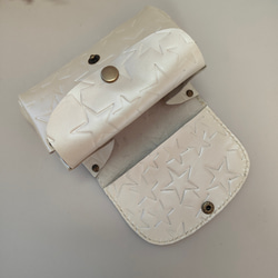 星柄型押し革　アコーディオンポーチ　ミニ財布　パールホワイト 4枚目の画像