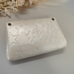 星柄型押し革　アコーディオンポーチ　ミニ財布　パールホワイト 3枚目の画像