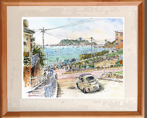 江ノ島の絵　絵画　額 Yahoo!オークション -「(江ノ島)」(油彩) (絵画)の落札相場