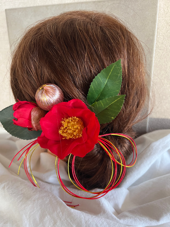 椿 ヘッドドレス ブライダル 成人式 卒業式 和装 着物 水引 ヘッド