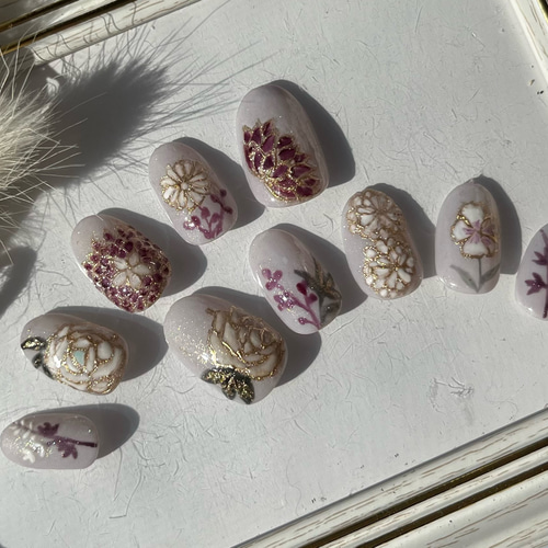 振袖ネイル現品販売/振袖/成人式/前撮り/ネイルチップ/和柄/ジェル  