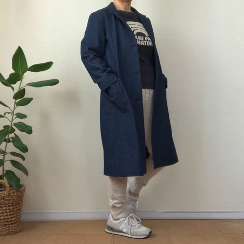 8オンスデニム アトリエコート◾️インディゴ コート blue daisy