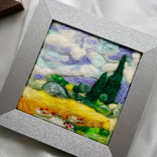 ゴッホ『糸杉のある麦畑』 羊毛フェルト 写真立て 絵画 lamé