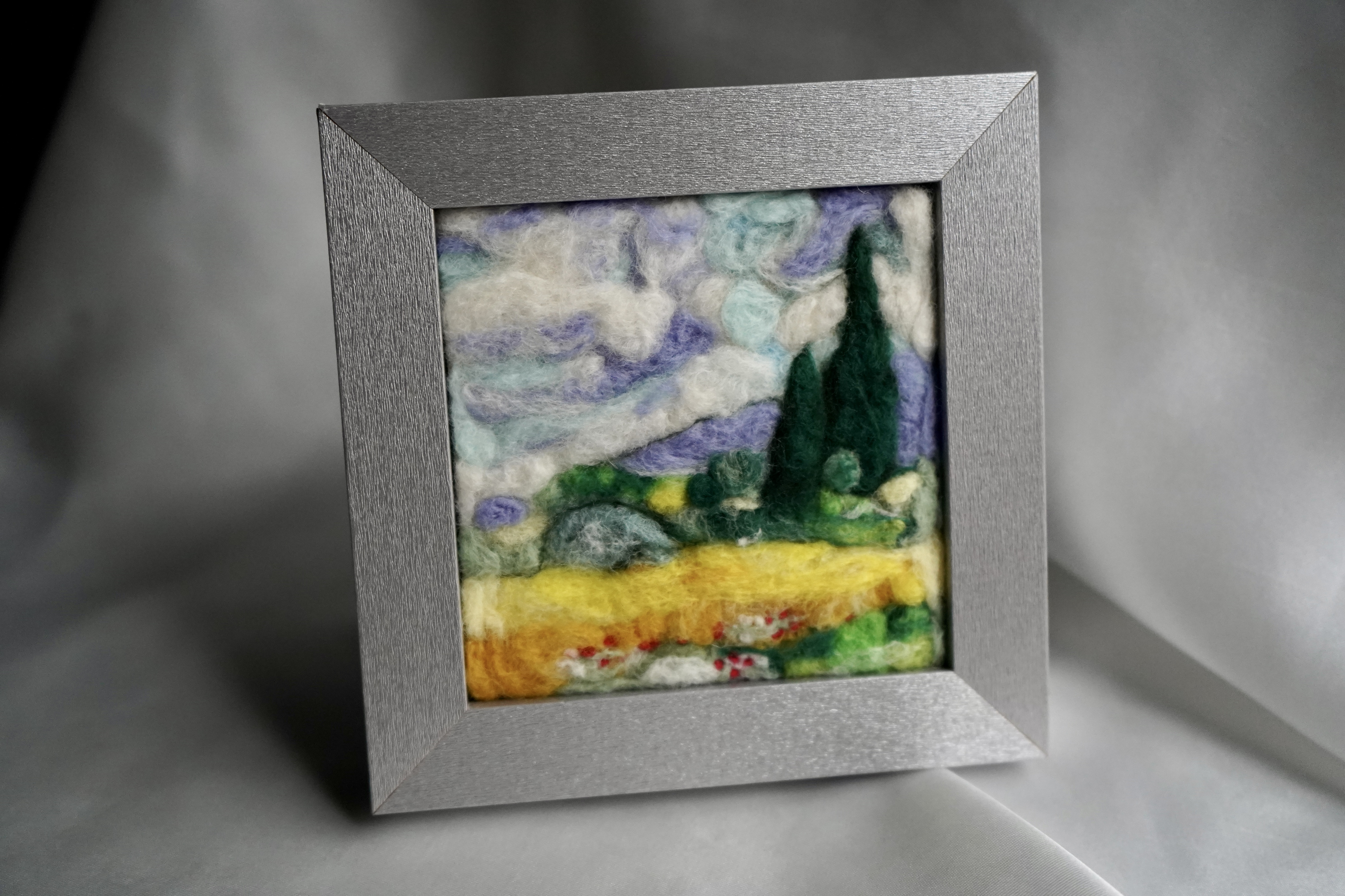 ゴッホ『糸杉のある麦畑』 羊毛フェルト 写真立て 絵画 lamé