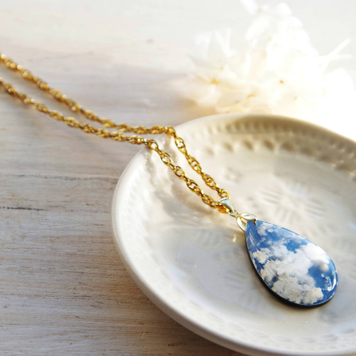 Beautiful agate] ブルー&ブラウンアゲート・本皮紐ペンダントC