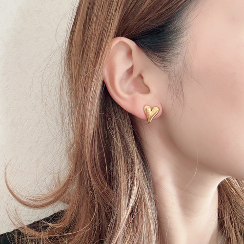2way ぷっくりハートピアス ゴールド ピアス（スタッド・一粒
