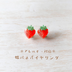 noakoma＊ fruits - strawberry イヤリング ＊ アレルギー対応 ＊ フルーツ デザイン 苺 2枚目の画像