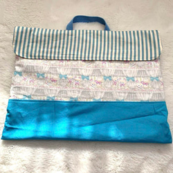 防災頭巾カバー・キャットカーテン・水色・背もたれタイプ・GIRLS・入学準備 2枚目の画像