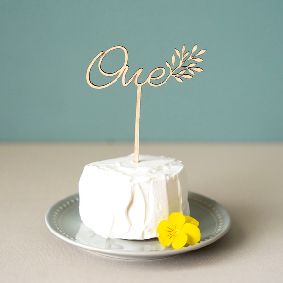 A Leafy Affair Cake Topper ハッピーバースデー ケーキトッパー 1歳 木製 3枚目の画像