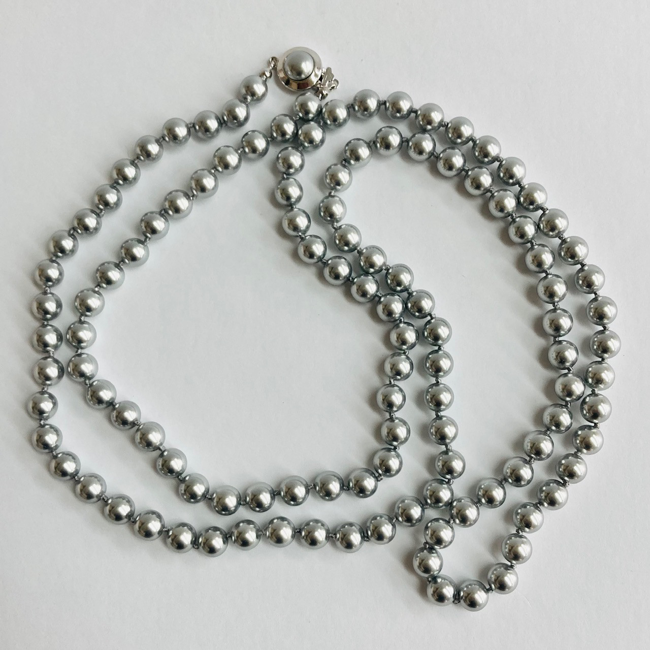 【再販】樹脂パールオールノットロングネックレス/8mm約107cm/シルバーグレー/made in japan