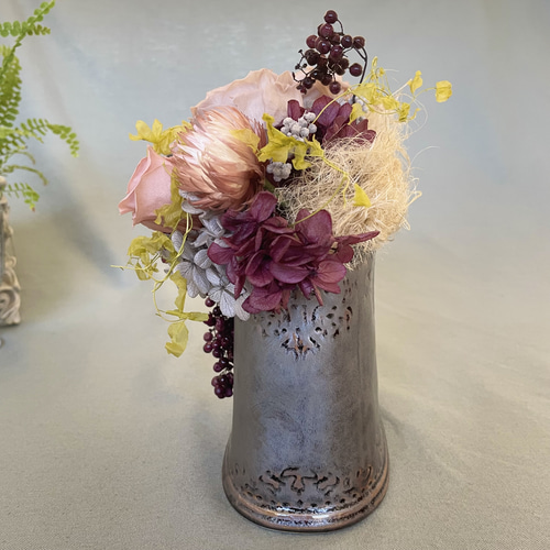 くすみカラーのピンクローズアレンジ プリザーブドフラワー seed