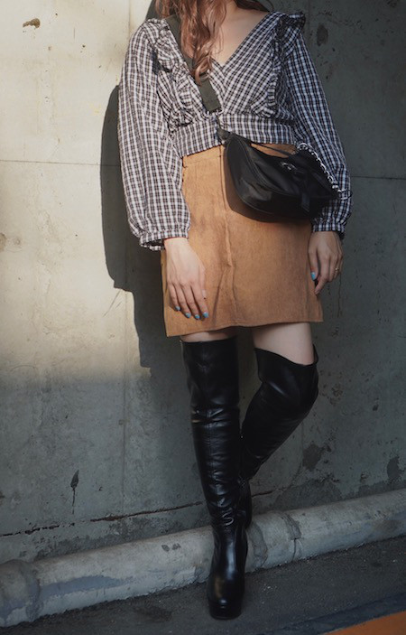 Monotone Check Back Ribbon Tops 長袖ブラウス チェック柄 ガーリー