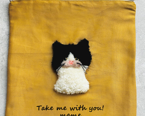 オーダー受付　リアルドールレディパネル生地　猫柄生地　お人形　ポーチ巾着ハンカチ オーダー受付 リアルドールレディパネル生地 猫柄生地 お人形 ポーチ